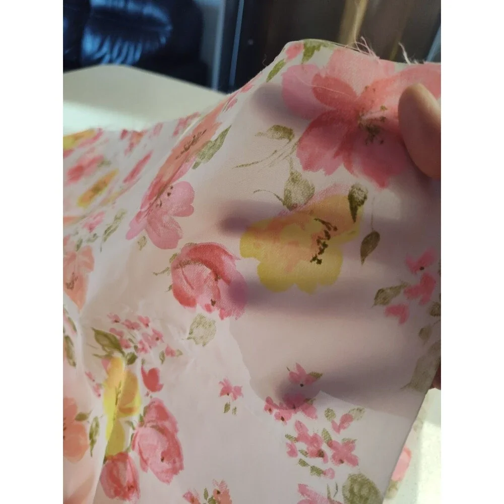 Vintage 1950s Nylon Taffeta Fabric Pink & Yellow Flowers Stiff Swishy 6 Yd 45